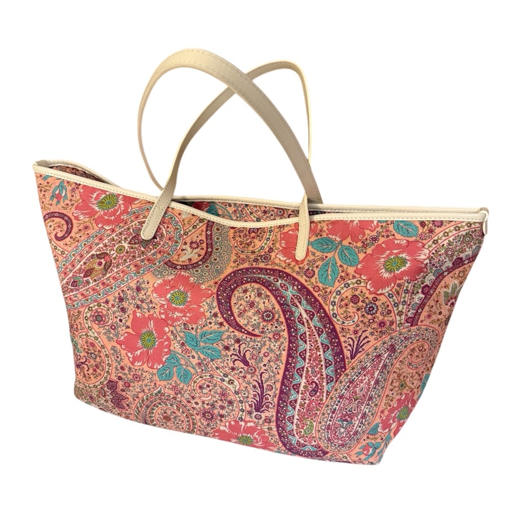 Etro Rare Pink Multicolor Paisley Print Tote Bag